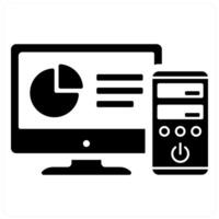 Computer and desktop icon concept in black filled color vector