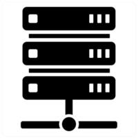 Server and data icon concept in black filled color vector