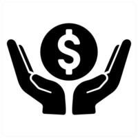 Asset and money icon concept in black filled color vector