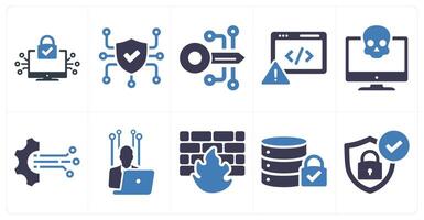 A set of 10 cyber security icons as cyber security, encryption, code issue in blue filled color vector