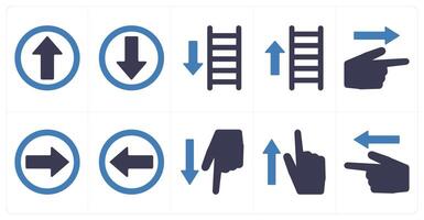 A set of 10 direction icons as up, down, ascend in blue filled color vector
