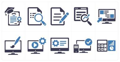A set of 10 hard skills icons as certificates, search document, copy writing in blue filled color vector