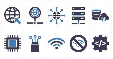 A set of 10 internet computer icons as online, network, internet in blue filled color vector