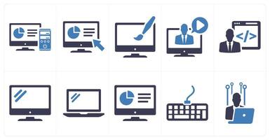 A set of 10 internet computer icons as computer, user interface, web design in blue filled color vector