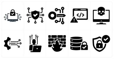 A set of 10 cyber security icons as cyber security, encryption, code issue in black filled color vector