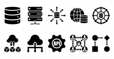A set of 10 data analytics icons as database, server, big data in black filled color vector