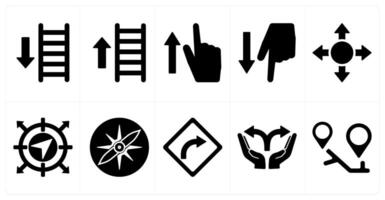 A set of 10 direction icons as ascend, descend, point up in black filled color vector