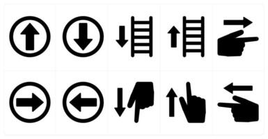 A set of 10 direction icons as up, down, ascend in black filled color vector