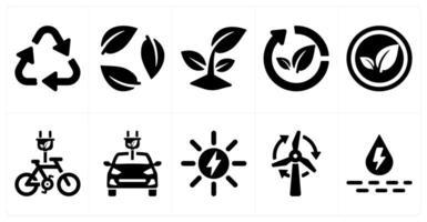 A set of 10 ecology icons as recycle, recyclable, nature in black filled color vector