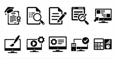 A set of 10 hard skills icons as certificates, search document, copy writing in black filled color vector