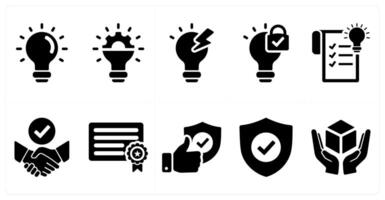 A set of 10 intellectual property icons as idea, innovation, invention in black filled color vector