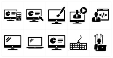 A set of 10 internet computer icons as computer, user interface, web design in black filled color vector
