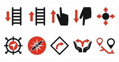 A set of 10 direction icons as ascend, descend, point up in red filled color vector
