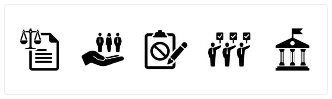 A set of 5 Freedom of Speech icons as first amendment, human right, petition in black filled color vector