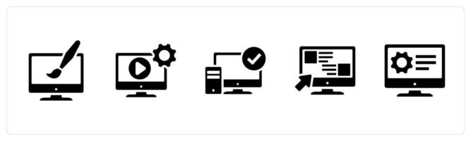 A set of 5 Hard Skills icons as graphic design, editing, computer skills in black filled color vector