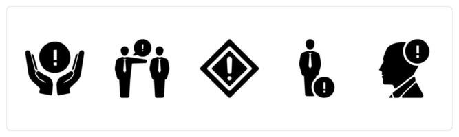 A set of 5 Hazard Danger icons as precaution, warn, caution in black filled color vector