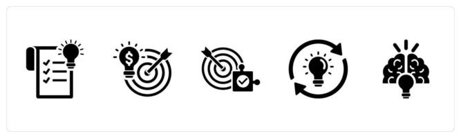 A set of 5 Idea icons as concept, business idea, solution in black filled color vector