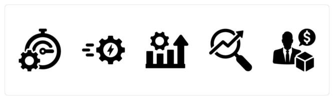 A set of 5 Increase Sale icons as productivity, efficiency, performance in black filled color vector