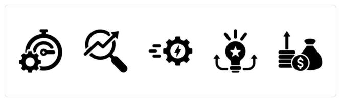 A set of 5 Increase Sale icons as productivity, seo, efficiency in black filled color vector