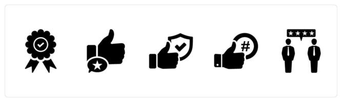 A set of 5 Influencer icons as credibility, recomment, trust in black filled color vector