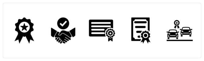 A set of 5 Intellectual Property icons as original, ip agreement, patent in black filled color vector
