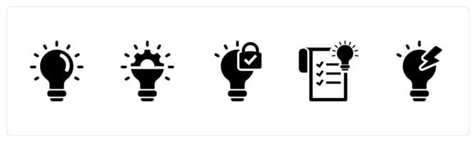 A set of 5 Intellectual Property icons as idea, innovation, intellectual in black filled color vector