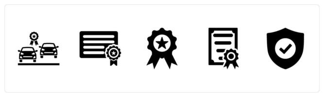 A set of 5 Intellectual Property icons as patent race, patent, original in black filled color vector