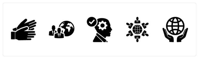A set of 5 Language icons as non verbal, culture, interpretation in black filled color vector