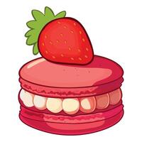 Illustration of a strawberry macaron with whipped cream vector