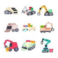 mini robot sorting trash set cartoon illustration vector