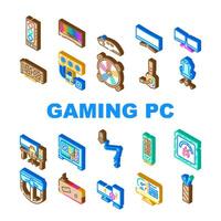 gaming pc hardware processor icons set vector