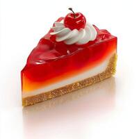 Slice of cherry dessert with cream and cherry on top. photo