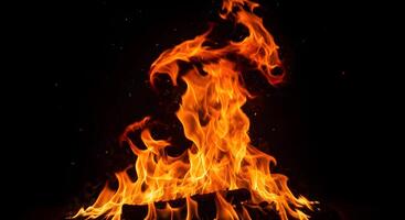 Bright Orange Fire Flame Glowing on Black Background photo
