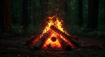 Burning Campfire in Forest photo