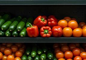 Zucchini Pepper Tomato on Shelf photo