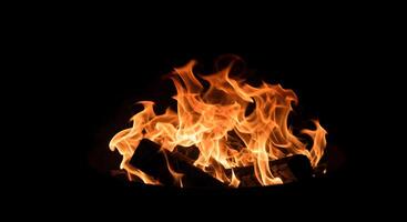 Burning Fire Flames on Wood in Dark photo