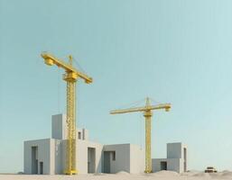 Construction Cranes and Buildings with Blue Sky photo
