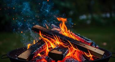 Burning Wood Logs with Smoke photo