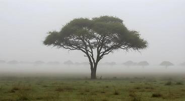 Tree in Foggy Field photo