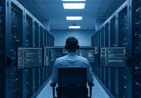 Data Center Engineer Working on Server Code photo
