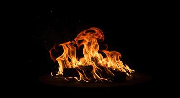 Burning Fire Logs Dark Background photo