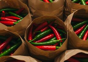 Red and Green Chili Pepper in Paper Bag photo