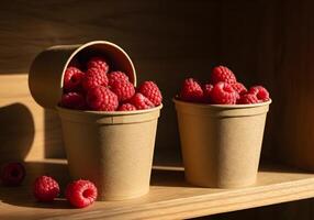 Raspberries in Paper Cups Packaging photo