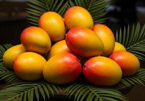 Pile of Mangoes with Palm Leaves photo