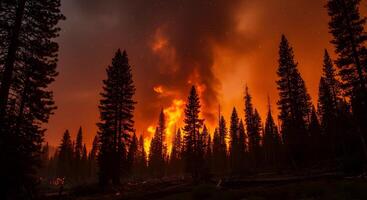 Forest Fire Burning in Night Sky photo