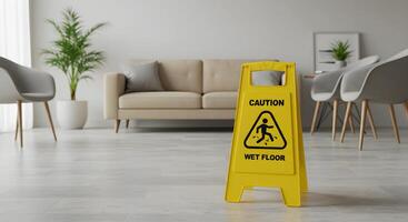 Wet Floor Sign in Modern Interior photo