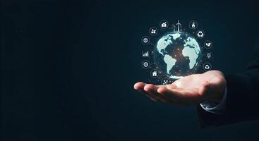 World on Hand Concept of Global Technology photo