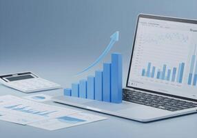 Financial Growth Chart on Laptop with Calculator and Documents photo