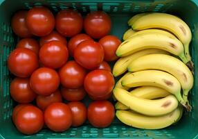 Tomato and Banana in Crate. photo