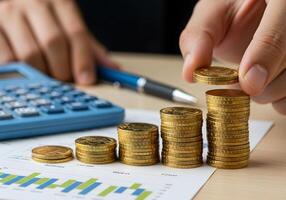 Stacks of Coins on Chart photo